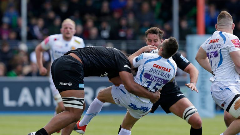 Will Skelton was sin-binned for taking out Exeter's Phil Dollman in the air