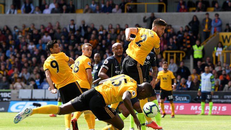  during the Premier League match between Wolverhampton Wanderers and Manchester City at Molineux on August 25, 2018 in Wolverhampton, United Kingdom.