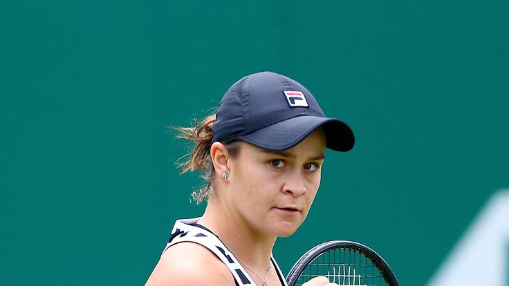 Ashleigh Barty of Australia celebrates a point during her first round match against Donna Vekic of Croatia during day three of the Nature Valley Classic at Edgbaston Priory Club on June 19, 2019 in Birmingham, United Kingdom.