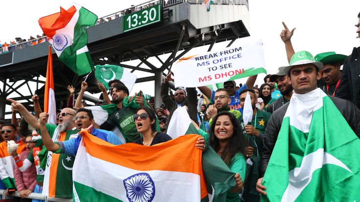 India and Pakistan fans during the Cricket World Cup match at Old Trafford