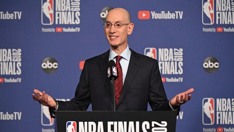 Adam Silver addresses the media at an NBA Final news conference