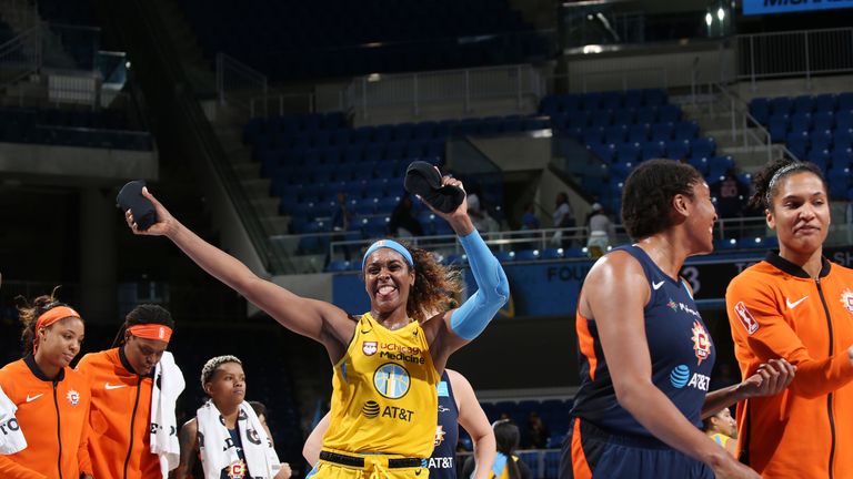 Cheyenne Parker celebrates the Chicago Sky's win over the Connecticut Sun