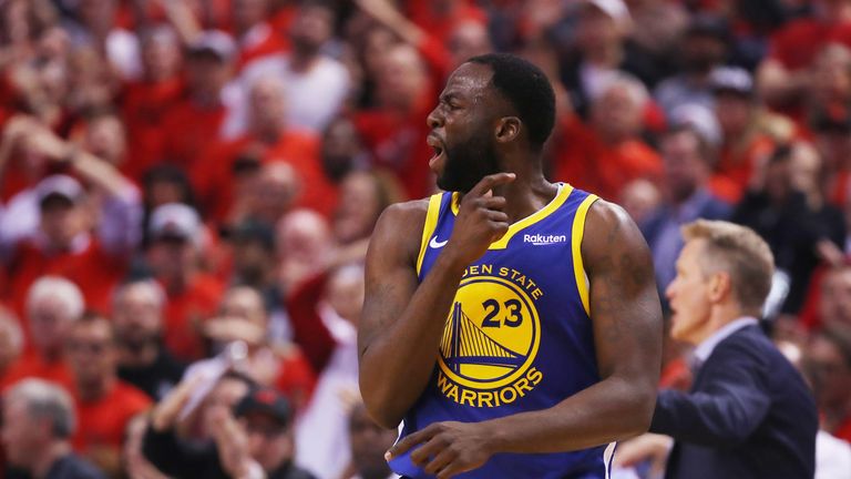 Draymond Green reacts to the Raptors fans during the Warriors Game 5 win