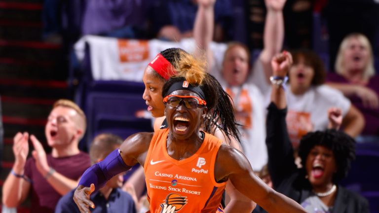 Essence Carter celebrates her go-ahead three-pointer against the Las Vegas Aces