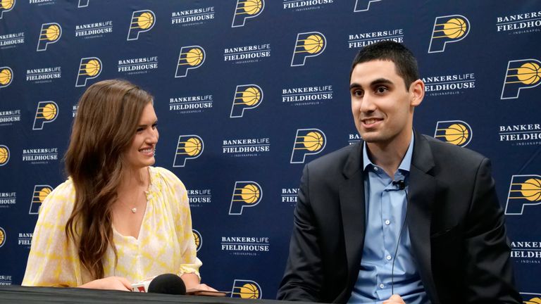 Pacers draft pick Goga Bitadze is introduced to the Indiana media