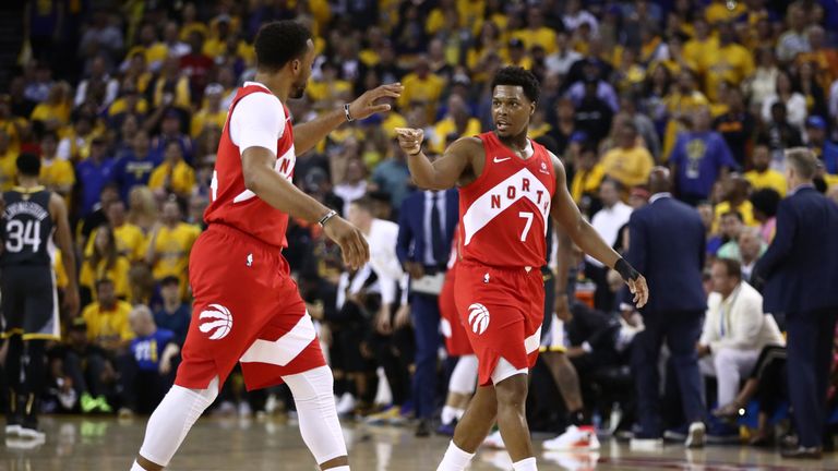 Kyle Lowry celebrates a basket in Game 6 of the NBA Finals