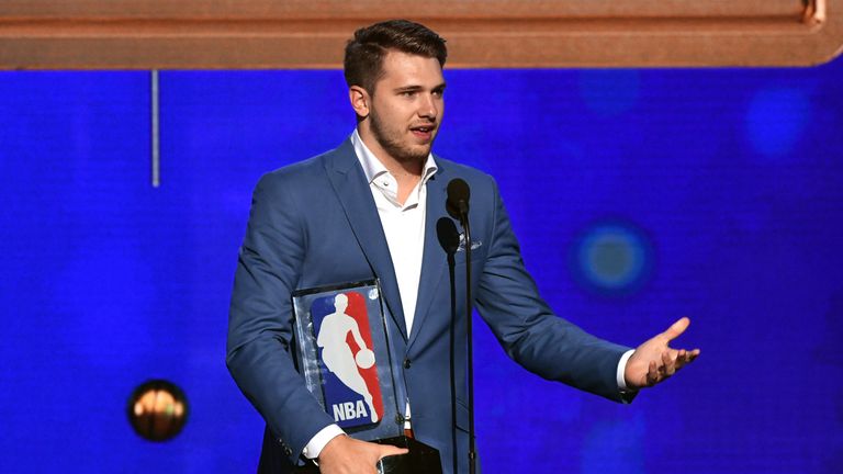 Luka Doncic addresses the audience after being named NBA Rookie of the Year