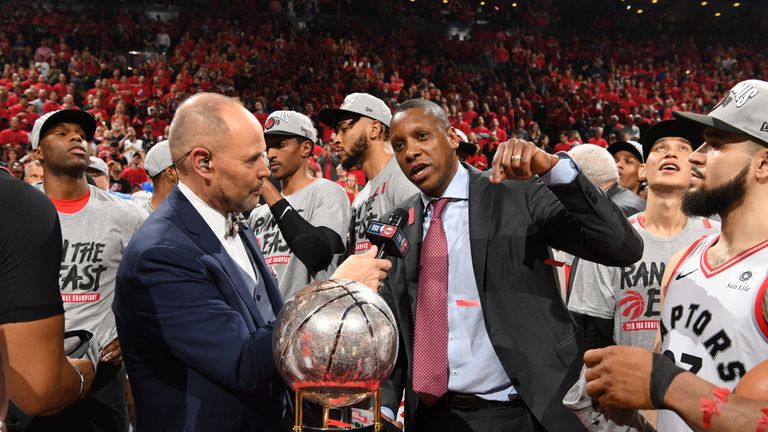 Raptors GM addresses the Toronto fans following their victorious Eastern Conference Finals series