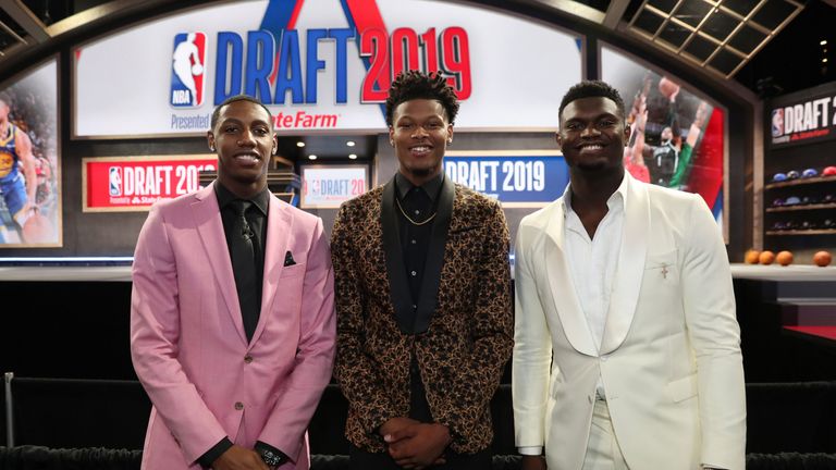 Former Duke team-mates RJ Barrett, Cam Reddish and Zion Williamson pose after all being selected in the Top 10 of the 2019 NBA Draft