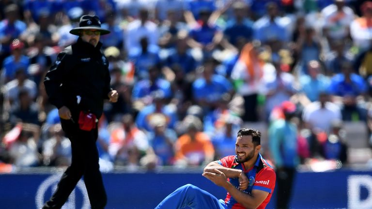 Gulbadin Naib of Afghanistan looks on during the Group Stage match of the ICC Cricket World Cup 2019 between India and Afghanistan