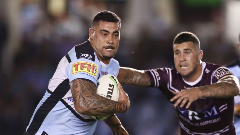 SYDNEY, AUSTRALIA - MAY 19: Andrew Fifita of the Sharks runs with the ball during the round 10 NRL match between the Cronulla Sharks and the Manly Sea Eagles at Shark Park on May 19, 2019 in Sydney, Australia. (Photo by Matt King/Getty Images)