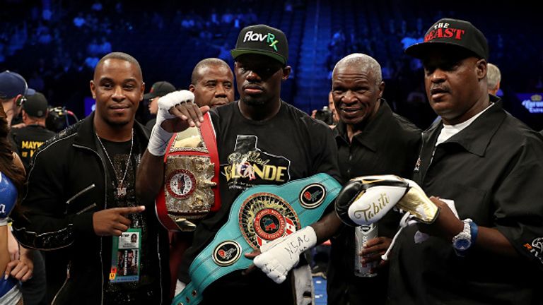 (L-R) Andrew Tabiti throws a punch at Steve Cunningham during their cruiserweight bout on August 26, 2017 at T-Mobile Arena in Las Vegas, Nevada.