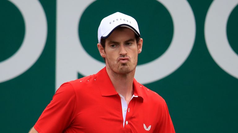 Andy Murray in action with team mate Marcelo Melo against Juan Sebastian Cabel and Robert Farah during day three of the Nature Valley International at Devonshire Park, Eastbourne.