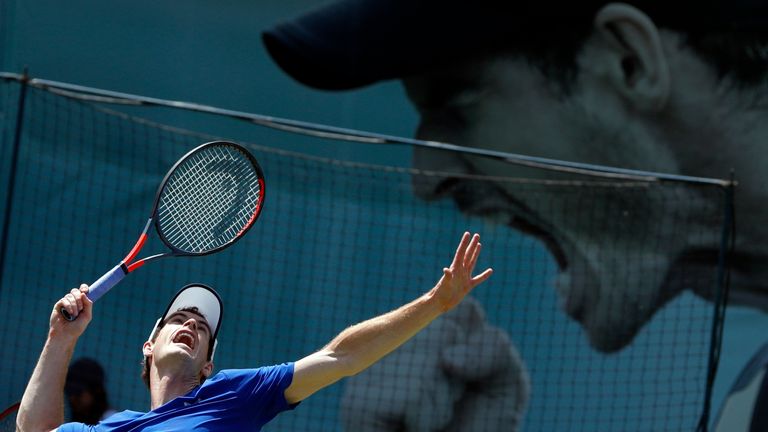 Britain's Andy Murray takes part in a practice session at the ATP Queen's Club Championships tennis tournament in west London on June 17, 2019