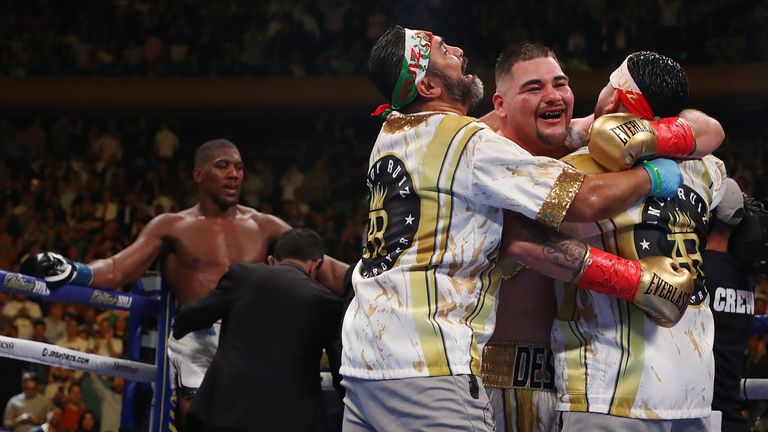 Andy Ruiz Jr celebrates after landing one of the biggest heavyweight upsets in recent years