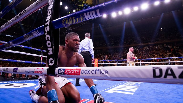 Anthony Joshua v  Andy Ruiz,  World Heavyweight Title fight at Madison Square Garden, New York..1st June 2019.Picture By Mark Robinson..Anthony Joshua is Put down in the 3rd round                                                           