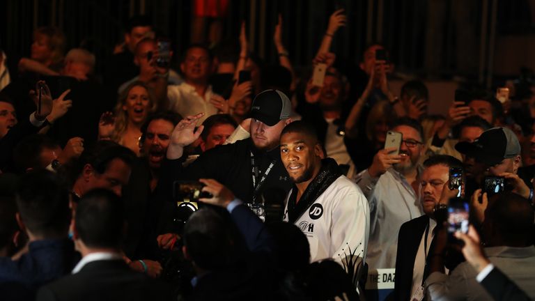 Anthony Joshua makes his way to the ring at the MSG