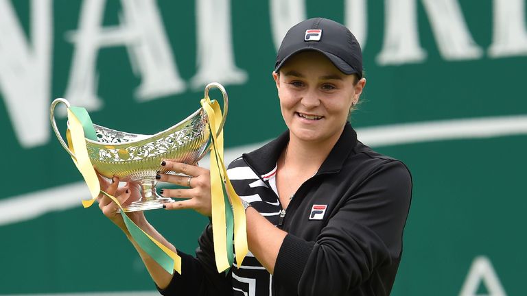 Ashleigh Barty proudly celebrates her title in Birmingham