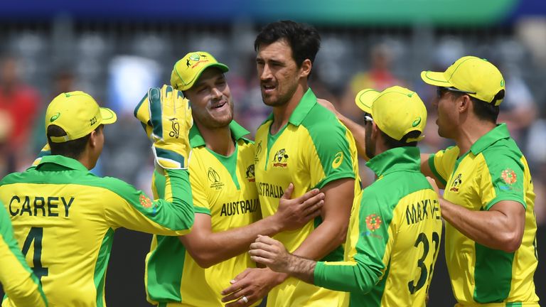 Mitchell Starc celebrates a wicket for Australia