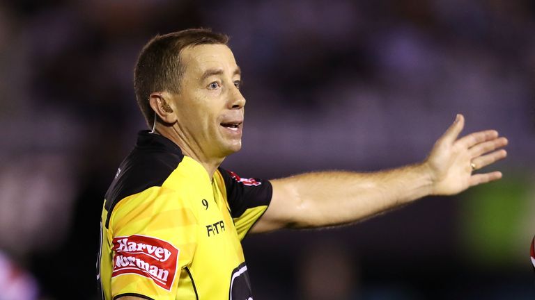 SYDNEY, AUSTRALIA - MAY 03: Referee Ben Cummins gestures during the round eight NRL match between the Cronulla Sharks and the Melbourne Storm at Shark Park on May 03, 2019 in Sydney, Australia. (Photo by Mark Kolbe/Getty Images)