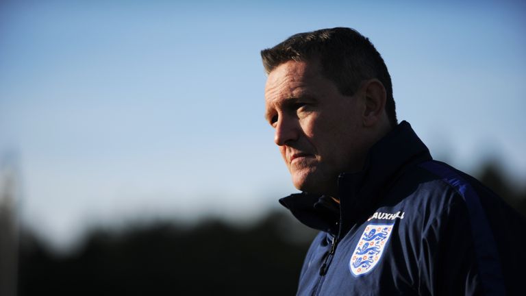BURTON-UPON-TRENT, ENGLAND - NOVEMBER 08: Aidy Boothroyd manager of England U21's talks to the press after a training session at St Georges Park on November 8, 2017 in Burton-upon-Trent, England. (Photo by Nathan Stirk/Getty Images)