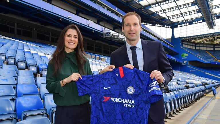 New Chelsea technical and performance advisor Petr Cech poses with director Marina Granovskaia