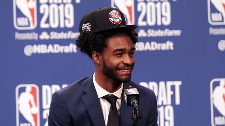 Coby White is interviewed after being drafted by the Chicago Bulls during the 2019 NBA Draft on June 20, 2019 at the Barclays Center in Brooklyn, New York.