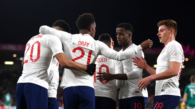 Demarai Gray in action for England U21s