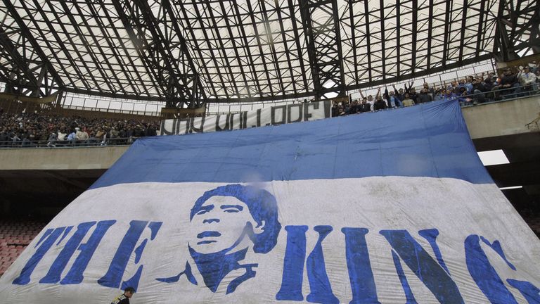 Diego Maradona banner at Napoli