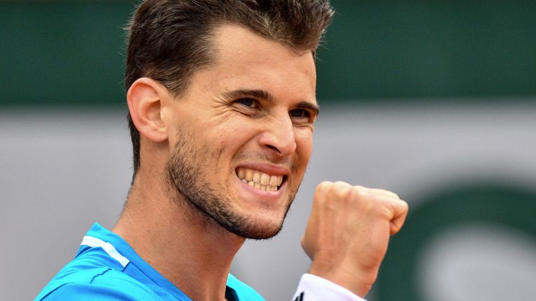 Austria's Dominic Thiem reacts after winning a point against Spain's Rafael Nadal during their men's singles final match, on day fifteen of The Roland Garros 2019 French Open tennis tournament in Paris on June 9, 2019