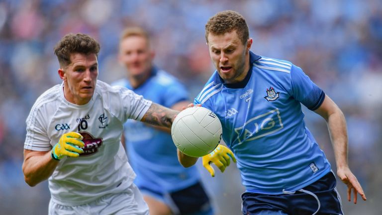 Jack McCaffrey of Dublin in action against David Slattery of Kildare