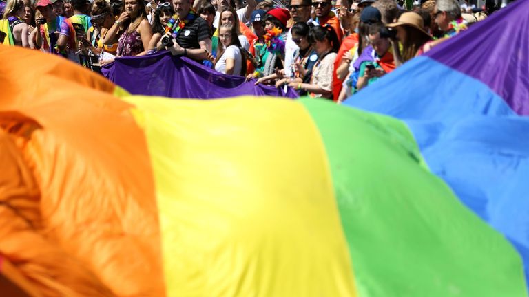 People gather for the start of the Pride Parade in Dublin. Picture date: Saturday June 30, 2018. See PA story IRISH Pride. Photo credit should read: Brian Lawless/PA Wire