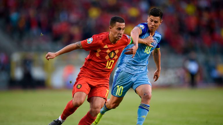 Eden Hazard in action for Belgium against Kazakhstan