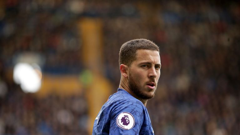 Eden Hazard of Chelsea in action during the Premier League match between Chelsea FC and Watford FC at Stamford Bridge on May 05, 2019 in London, United Kingdom