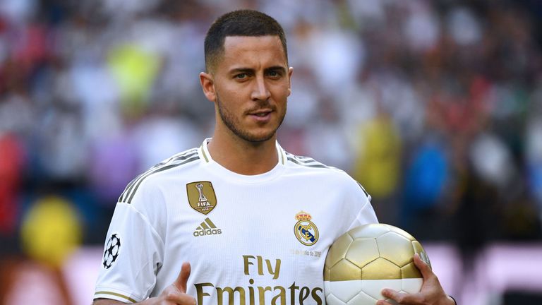 Eden Hazard is unveiled as a Real Madrid player at the Bernabeu