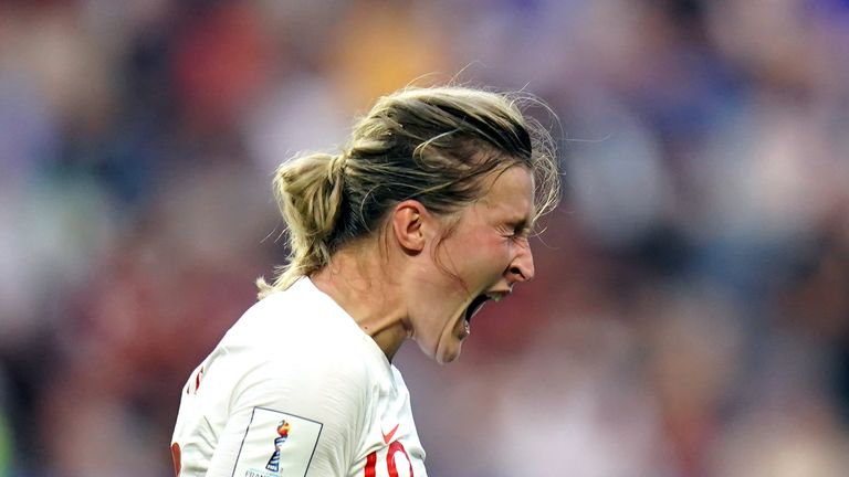 Ellen White celebrates scoring England's second goal vs Norway in Women's World Cup quarter-finals