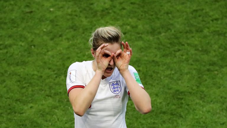 Ellen White uncorked her trademark celebration after becoming England's all-time leading scorer at World Cup finals