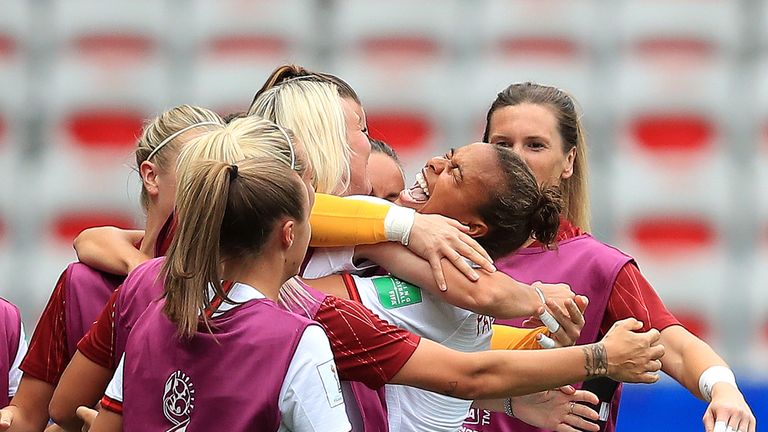 Nikita Parris celebrates her goal for England at the Women's World Cup