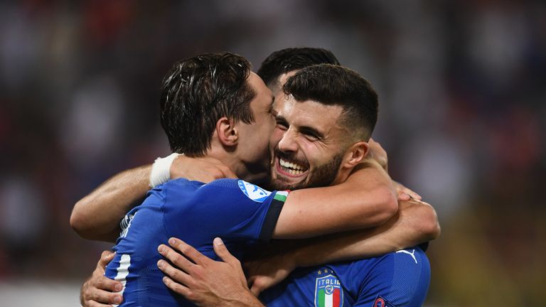 Italy celebrate after beating Spain in their European U21 Championships group opener