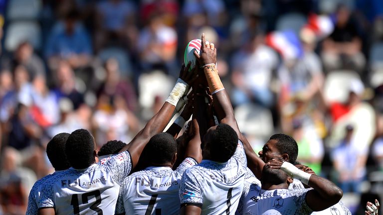  Fiji players gather together ahead of their final game