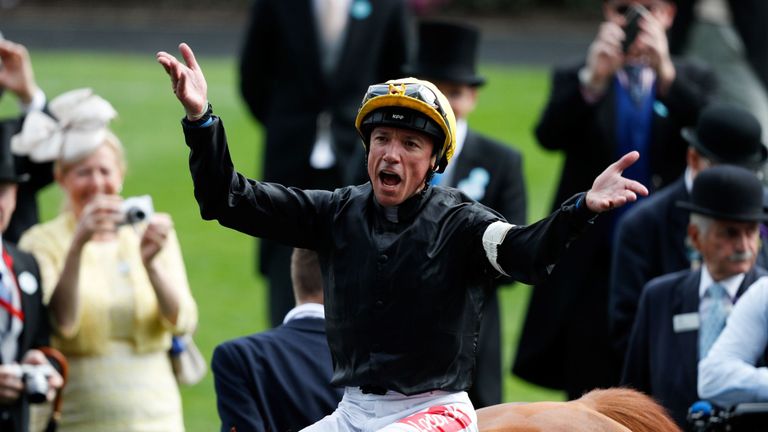 Frankie Dettori celebrates his fantastic four-timer