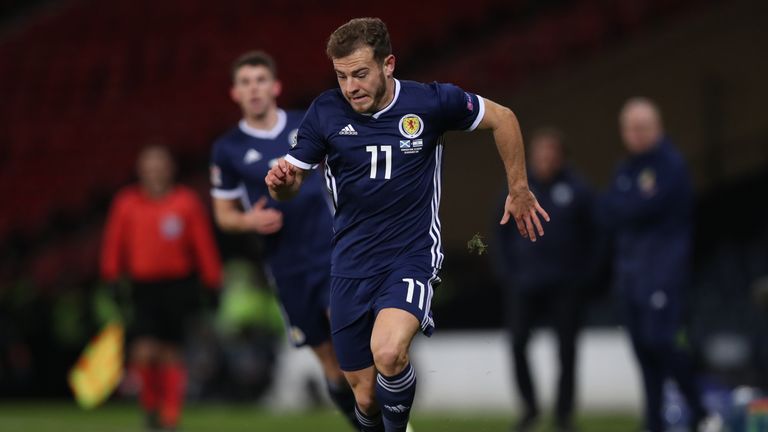 GLASGOW, SCOTLAND - NOVEMBER 20: Ryan Fraser of Scotland runs with the ball during the UEFA Nations League C group one match between Scotland and Israel at Hampden Park on November 20, 2018 in Glasgow, United Kingdom. (Photo by Ian MacNicol/Getty Images)