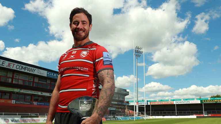GLOUCESTER, ENGLAND - MAY 21: Danny Cipriani of Gloucester Rugby poses with the Gallagher Premiership Rugby Player of the Season Trophy at Kingsholm Stadium on May 21, 2019 in Gloucester, England. Cipriani will be named as Gallagher Premiership Rugby Player of the Season at the Premiership Rugby Awards in London on Wednesday May 22. (Photo by David Rogers/Getty Images for Premiership Rugby)