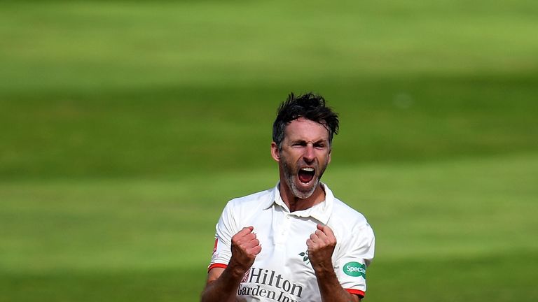 Graham Onions during Day Two of the Specsavers County Championship Division One match between Somerset and Lancashire at The Cooper Associates County Ground on September 5, 2018 in Taunton, England. (Photo by Harry Trump/Getty Images)