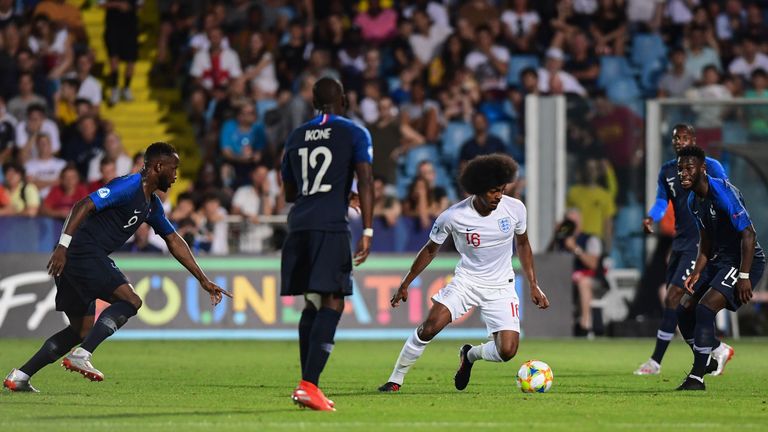 Hamza Choudhury on the ball for England