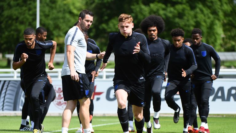 Harvey Barnes in training for the England U21 side