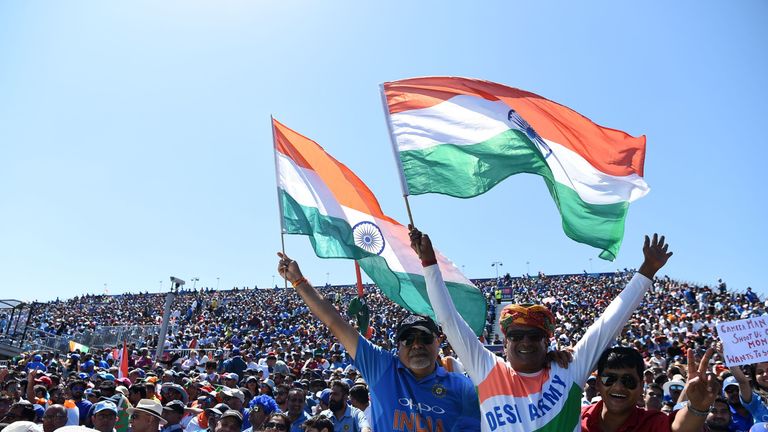 India fans waving national flag at cricket World Cup