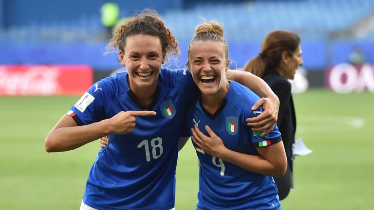 Ilaria Mauro and Aurora Galli celebrate Italy's win