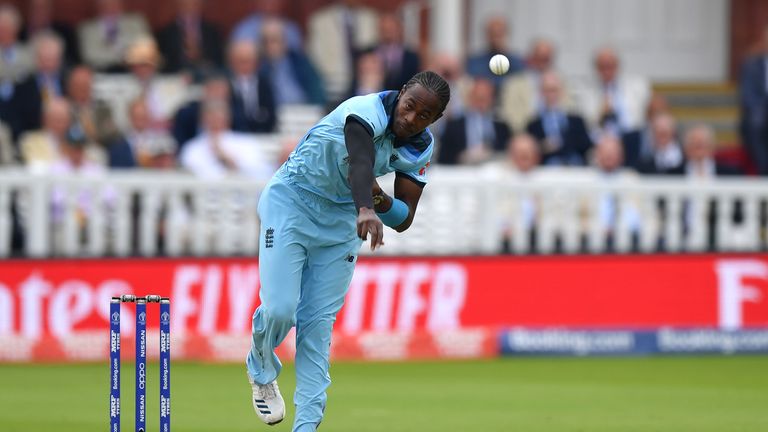 Jofra Archer of England bowls against Australia at Lord's