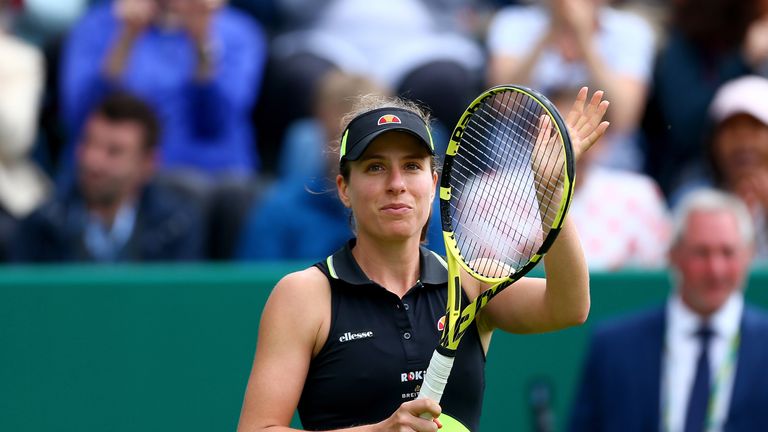 Johanna Konta celebrates her victory at the Nature Valley Classic in Birmingham